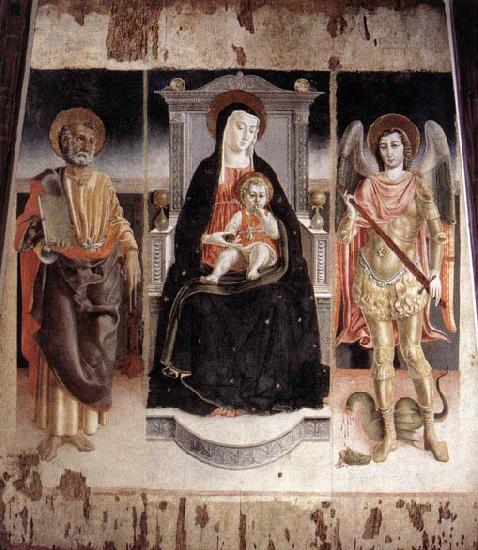 Lorenzo Veneziano Madonna Enthroned with the Infant Christ, St Peter and St Michael Norge oil painting art